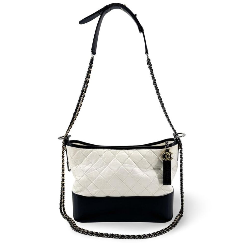 Chanel Gabrielle Small Hobo Bag Aged Calfskin White Black